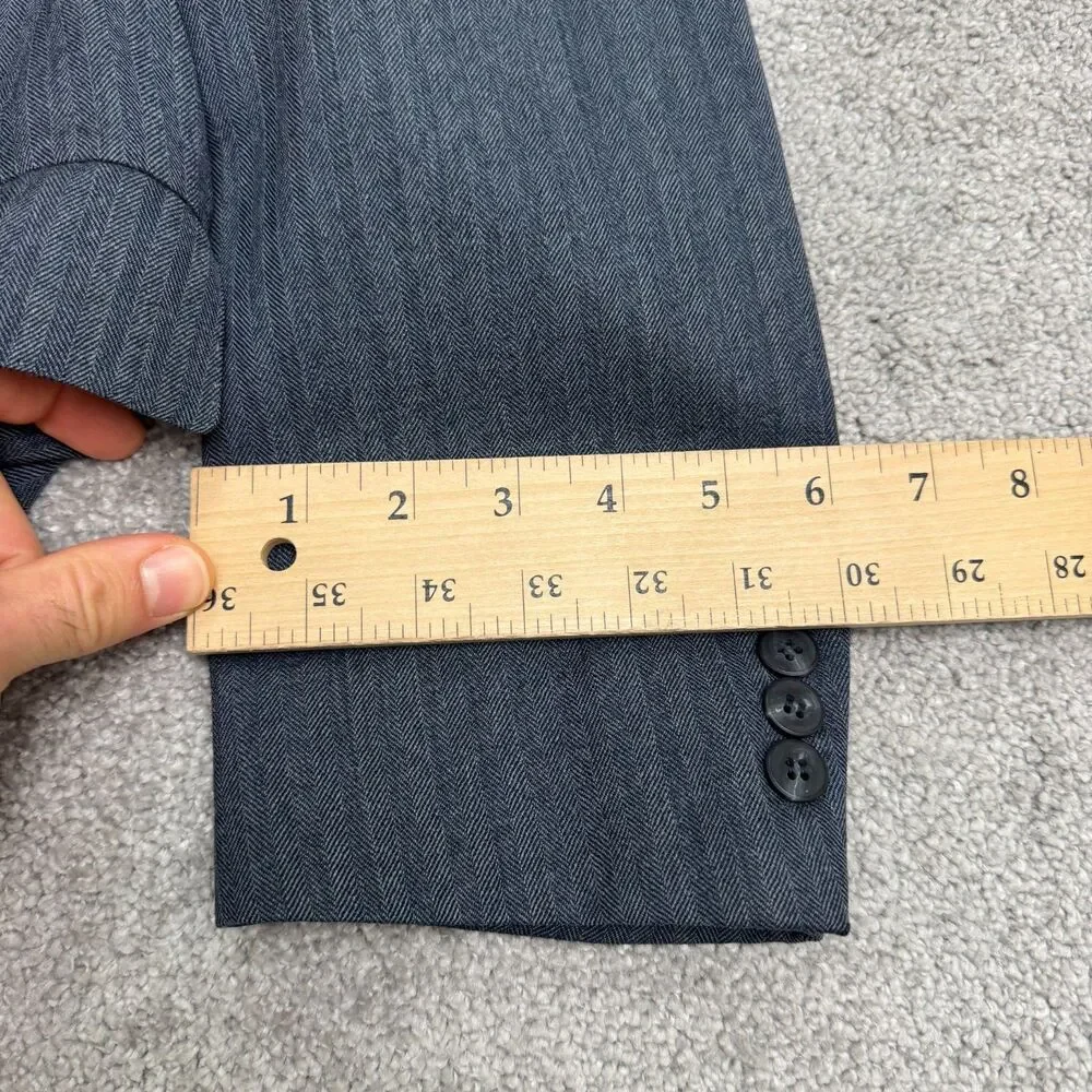 Lanvin Barneys NY Virgin Wool Suit Blazer Jacket Men Gray Herringbone Notch Work